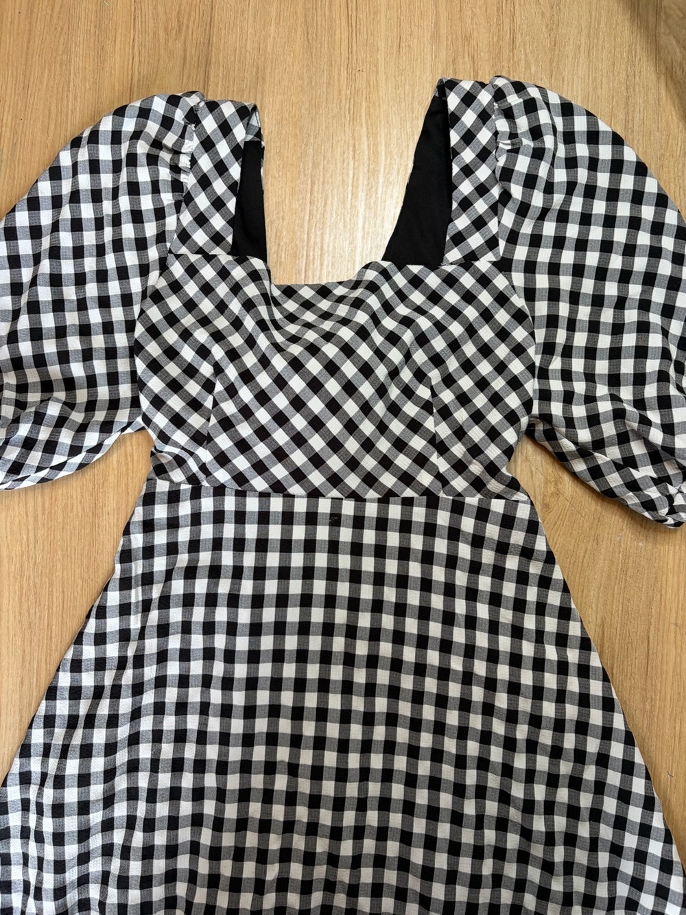Altar'd State Gingham Puff Sleeve Mini Dress Cutout Tie Back - Size Small